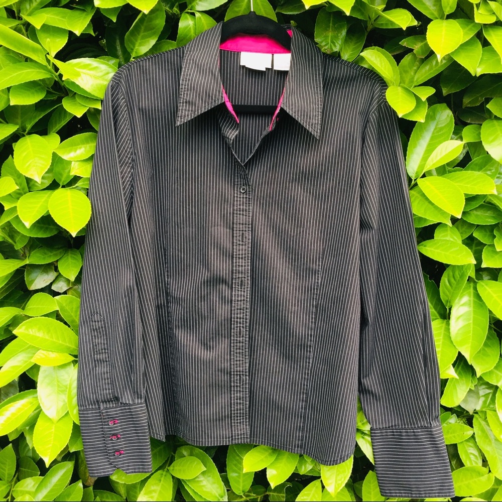 Worthington Stretch Black Pinstripe Blouse 18